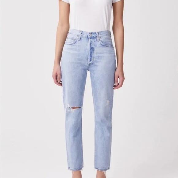 AGOLDE | Women’s Riley High Rise Straight Crop
Button Fly Distressed Jeans 32 - Picture 1 of 11